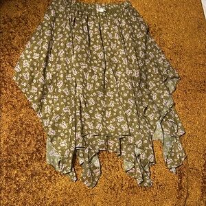 Floral Asymmetrical Skirt in Olive Green